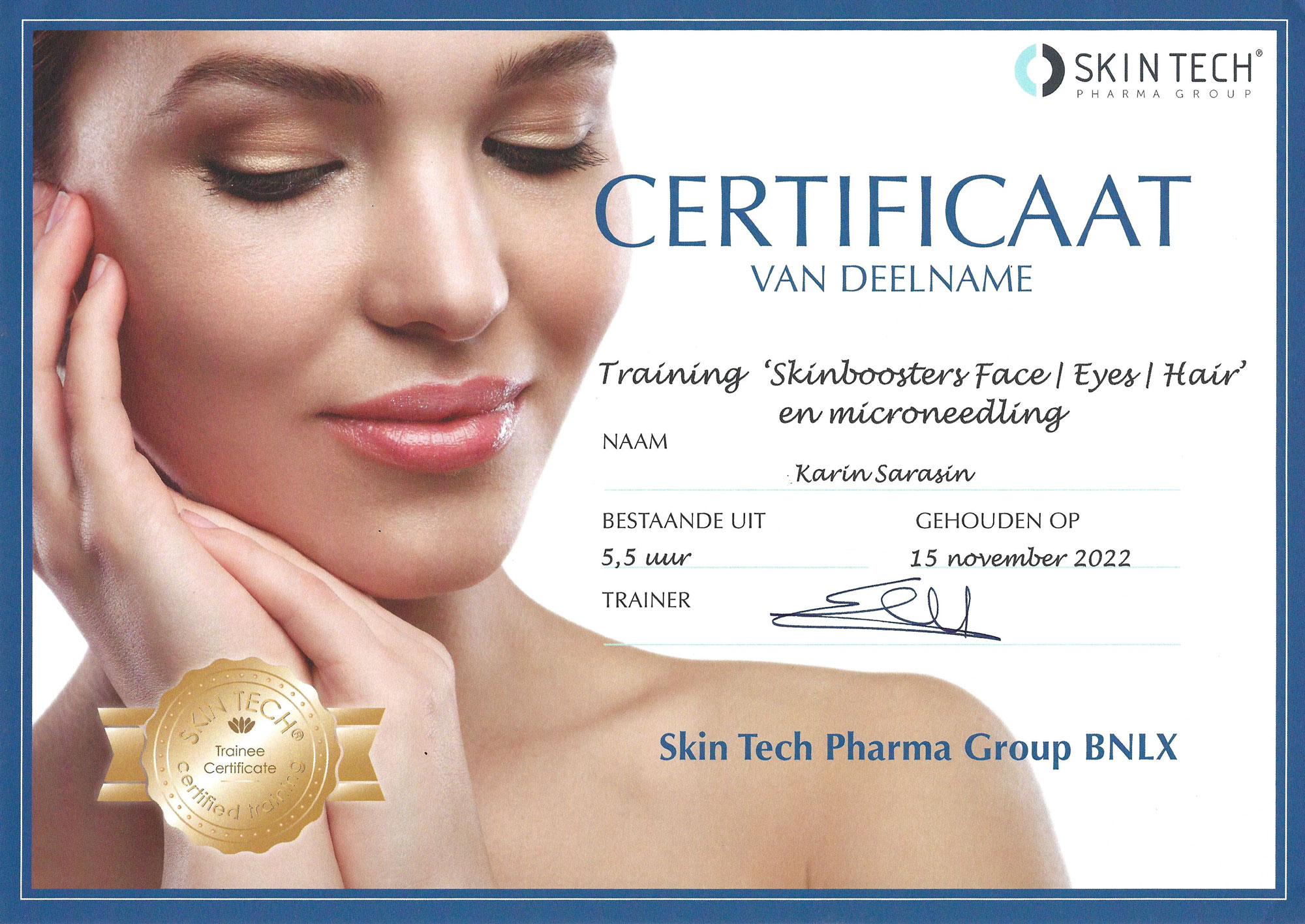 Nurse Karen Sarasin Certificaat skinboosters
