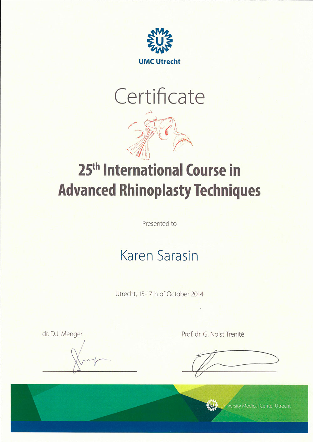Karen Sarasin Certificate Rhinocongres
